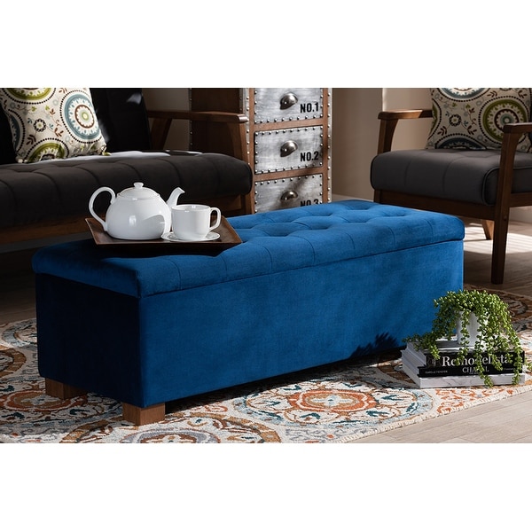 Navy blue storage ottoman bench sale