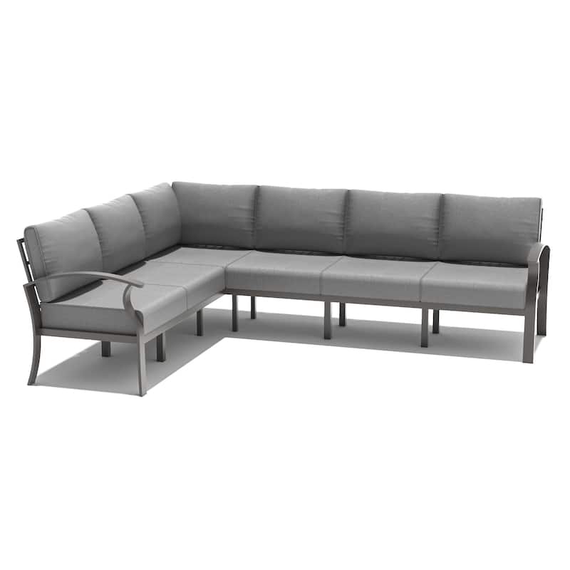 Aluminum Patio Furniture Set with FirePit Ottomans Swivel Chairs,Sectional Sofa with Thick Seat Cushions for Porch Garden - 6-SeatsCornerSofa - Grey