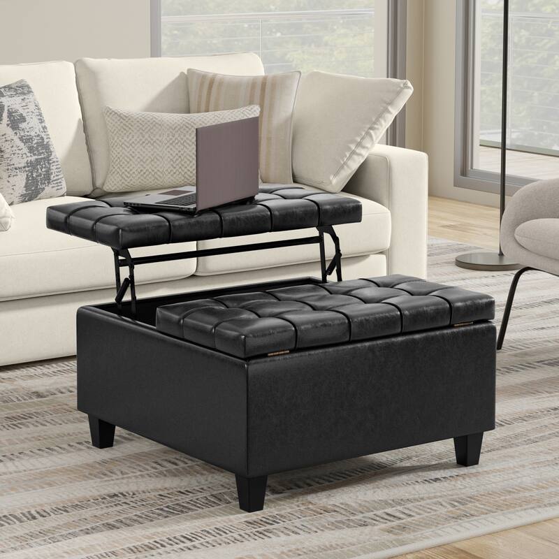 WYNDENHALL Elliot 30 inch Wide Transitional Square Table Ottoman - Distressed Black