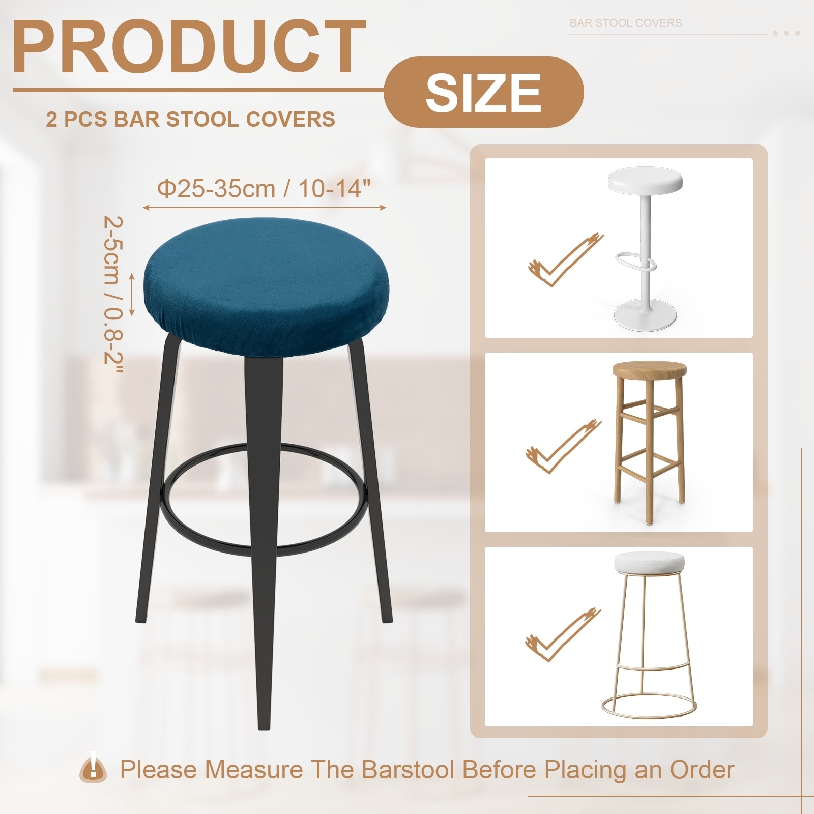 Velvet Bar Stool Covers, Round Bar Stool Cover with Elastic Band Stretch Chair Seat Cover Washable Slipcovers
