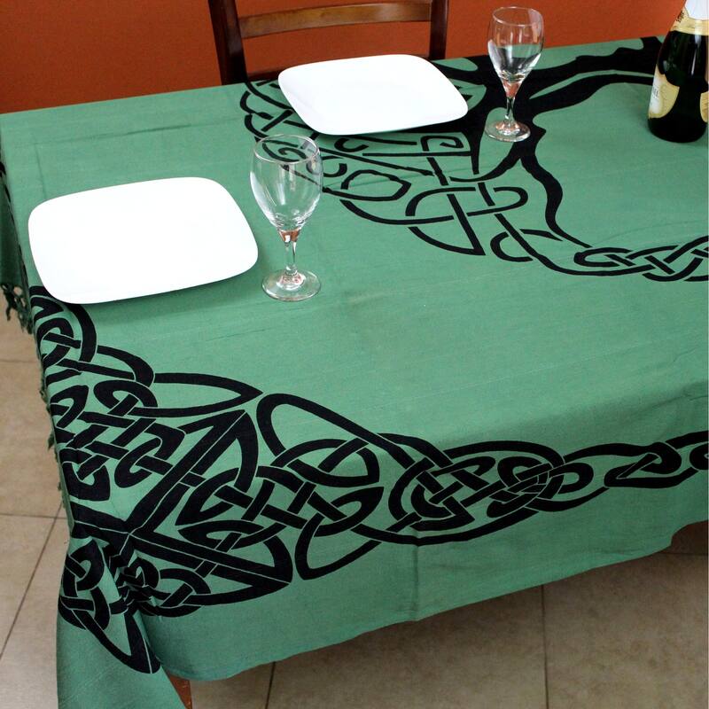Cotton Celtic Tree of life Tablecloth Rectangle with Fringes