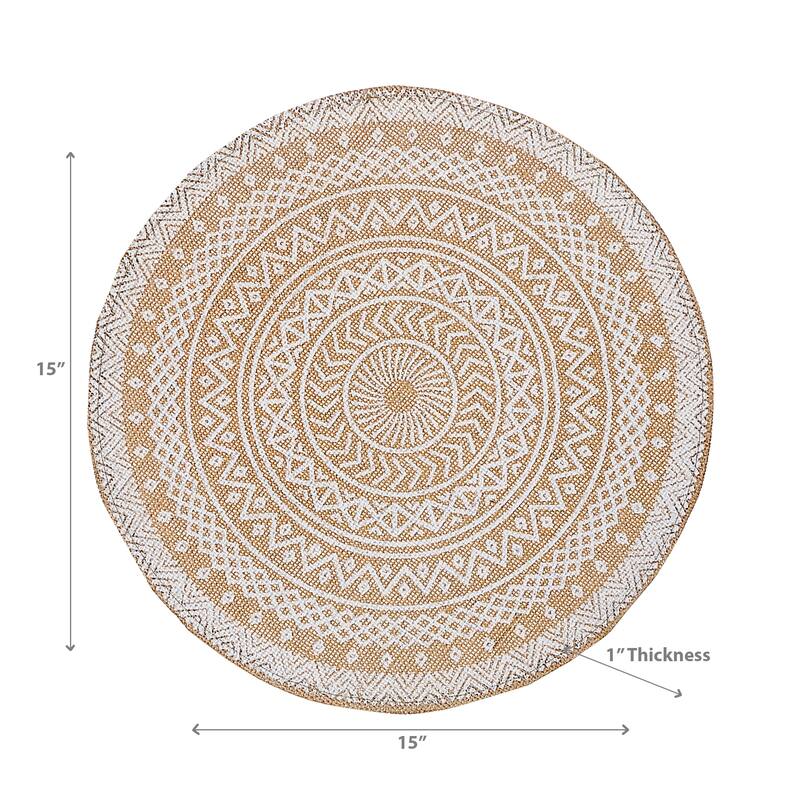 Round Jute Placemat White Mandala - Set of 12