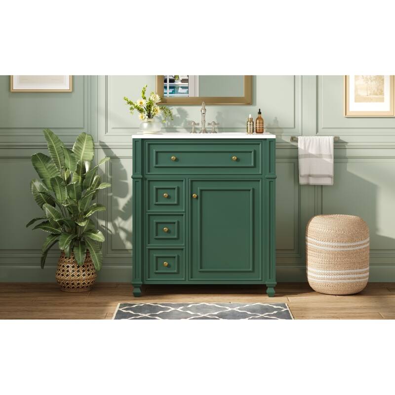 Roomfitters 30 Inch Bathroom Vanity with Ceramic Sink Basin, Soft Close Storage Cabinet & Door Organizer