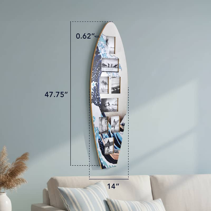 American Art Decor Surfboard Photo Collage Wall Decor - 8 or 3 - Photo Beach Frame