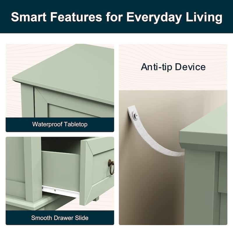 Modern 3-Drawer Wooden Nightstand Set of 2