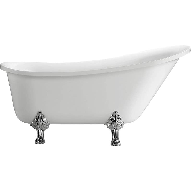 Vanity Art 68.9" Freestanding White Acrylic Bathtub Modern Stand Alone Soaking Tub with Polished Chrome & Pop-up Drain