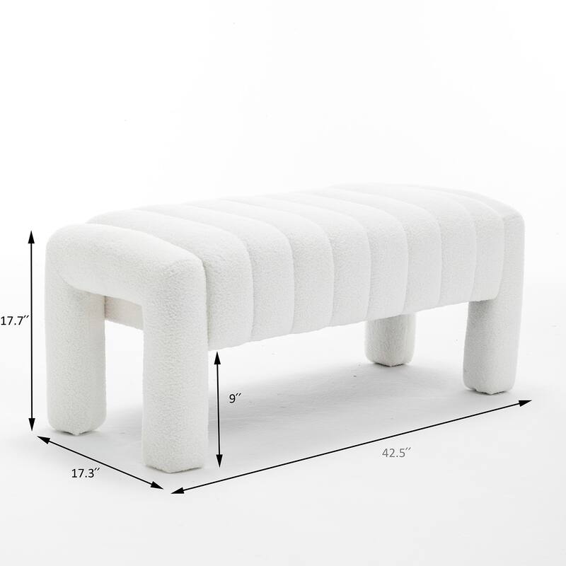 SEYNAR Modern Glam Teddy Velvet Fabric Rectangle Ottoman