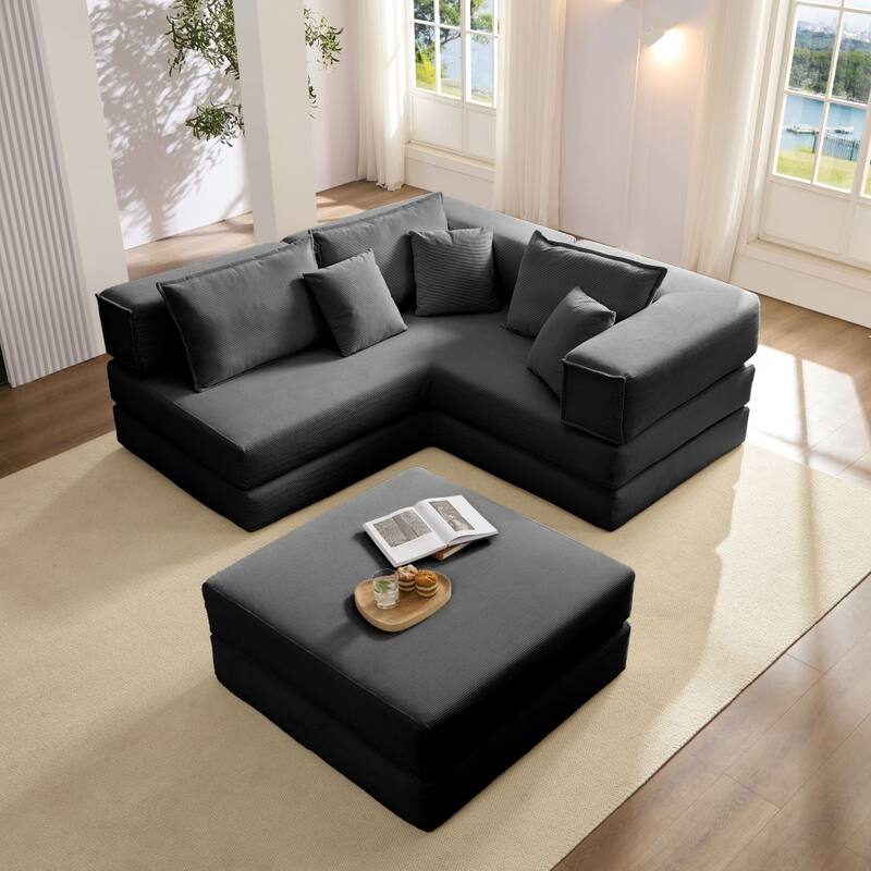 118.2" Modular L-Shaped Oversized Upholstered Sectional Sofa Set with 6 Pillows