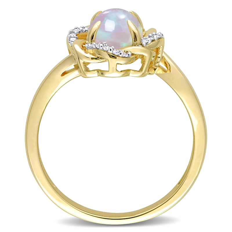 Miadora 1/10ct TDW Diamond and Ethiopian Opal-Blue Fashion Ring 10K Yellow Gold