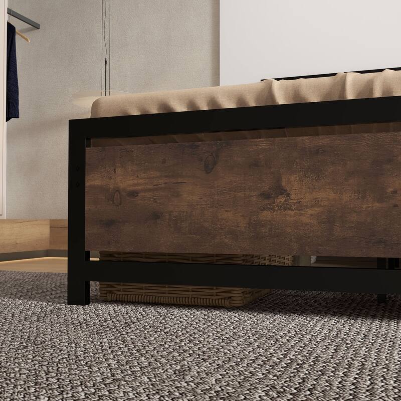 Full Size Metal Platform Bed with Strong Slat Support, Headboard & Footboard