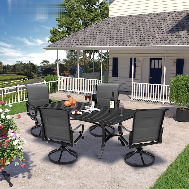 5 Piece Outdoor Patio Aluminum Dining Set With Rectangular Table