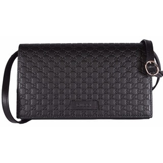 Cross Body Gucci Handbags For Less Gucci 466507 Black Leather Micro Gg Guccissima Crossbody Wallet Bag Purse 8 X 4 5