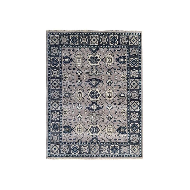 Gray Hand Knotted Wool Traditional Area Rug, 6' x 9', soft cozy floor accent - L