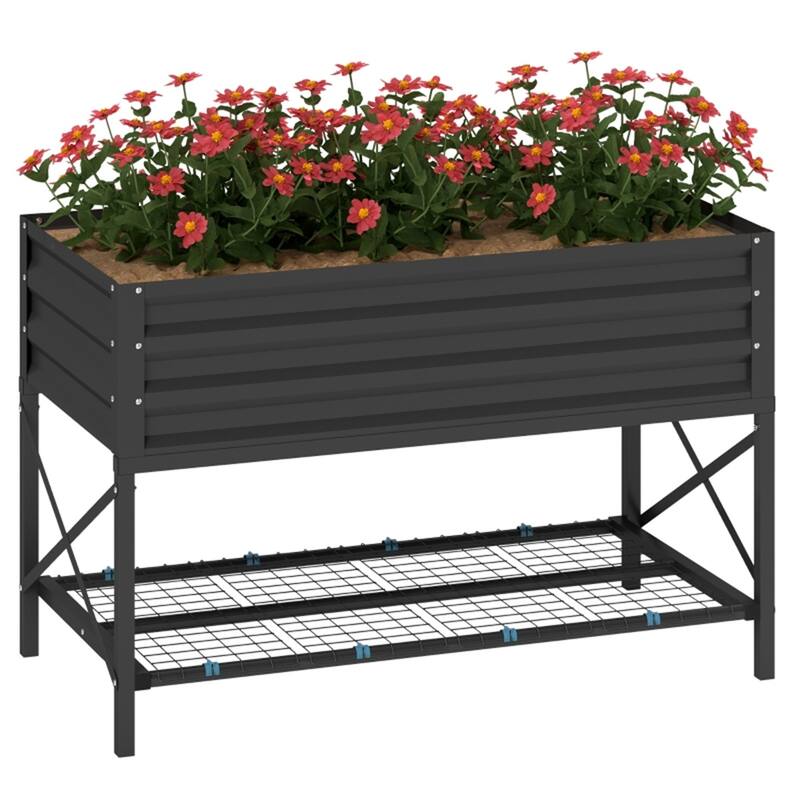 Galvanized Steel Elevated Raised Garden Planter with Storage Shelf - 41.75" L x 21.25" W x 30" H - Dark Grey