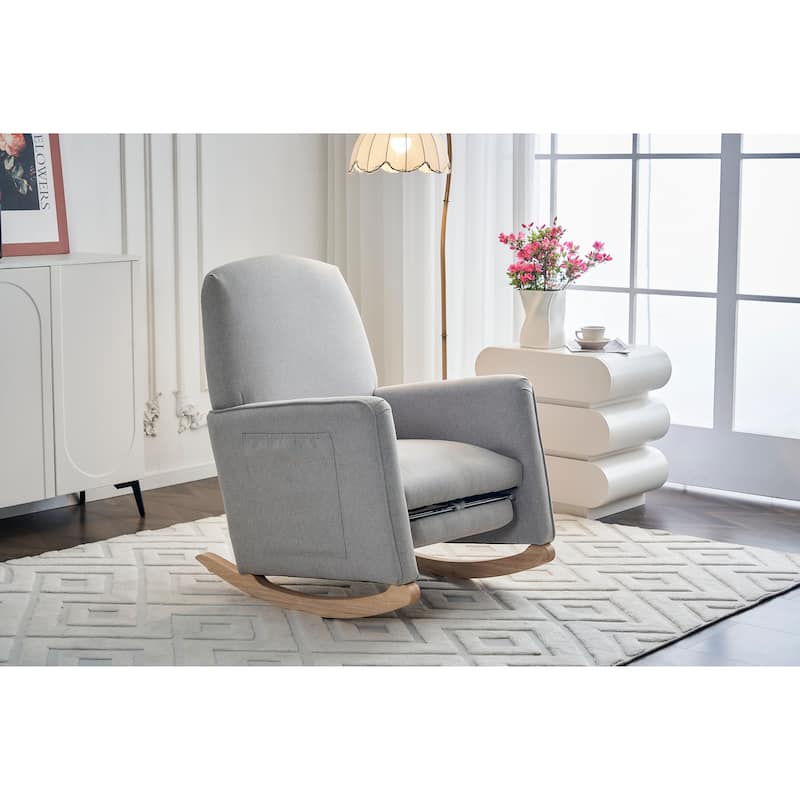 Upholstered Fabric Nursery Rocking Chair with Adjustable Footrest