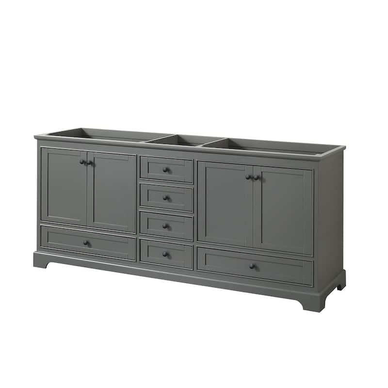 Wyndham Collection Deborah 79" Free Standing Double Wood Vanity - Dark Gray / Matte Black Hardware