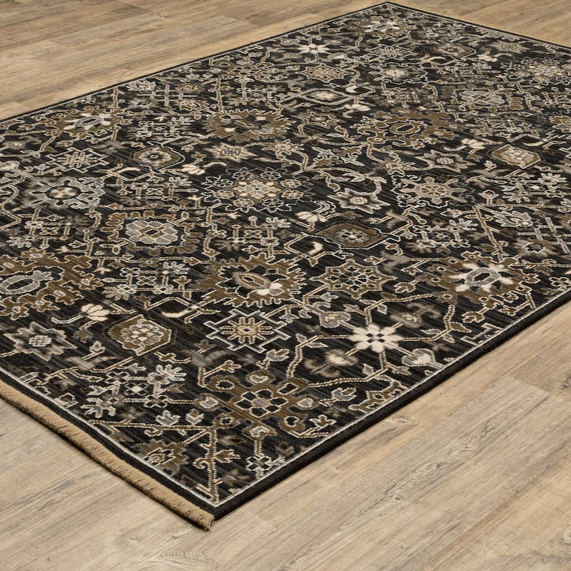 Adelaide Borderless Traditonal Charcoal//Tan Wool Blend Area Rug