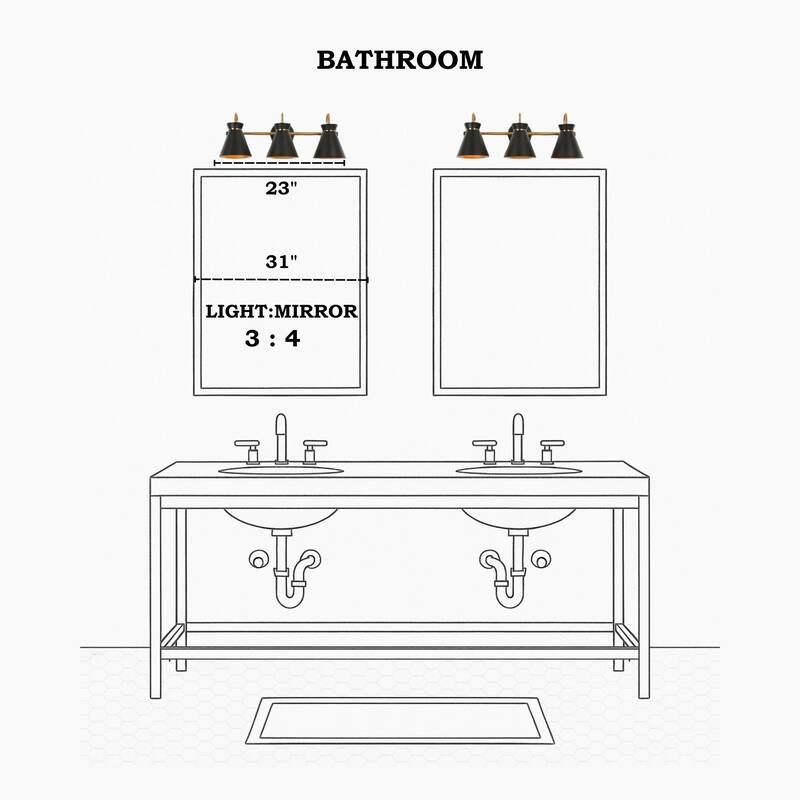 Modern 3-Light Linear Black Gold Bathroom Vanity Light Industrial Metal Wall Sconce - 23" L x 7" W x 8.5" H