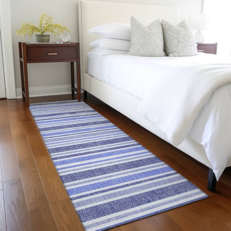 Machine Washable Indoor/ Outdoor Multi Cabana Stripe Chantille Rug