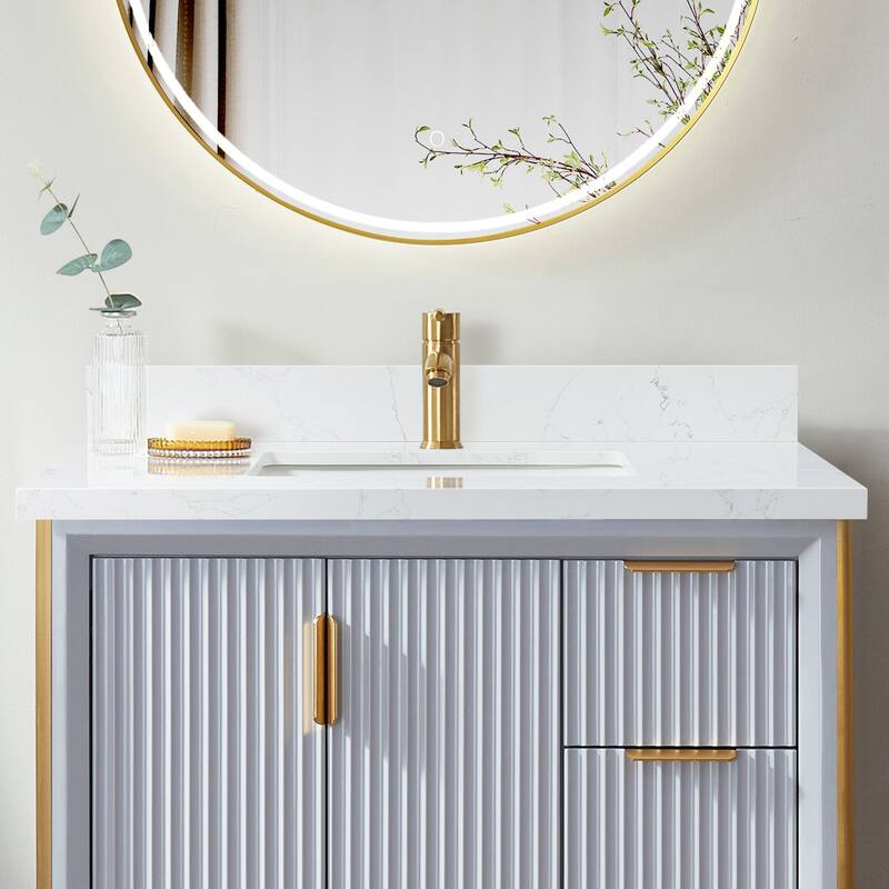 Malaga Composite Stone Vanity Top with White Rectangular Sink