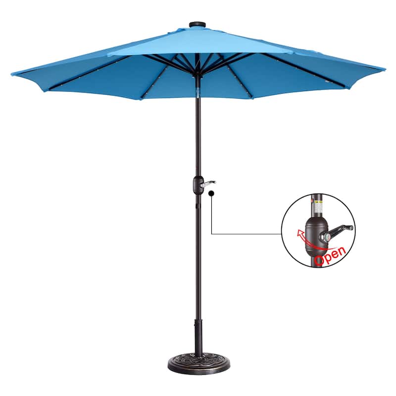 Villacera 9' Solar/LED Umbrella with 8 Steel Ribs and Tilt, Base Not Included