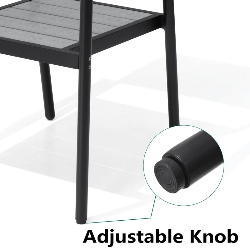 11-Piece Outdoor Patio Dining Set Wood-Like Table Top Alumium Umbrella Hole Table with Stackable Armrest Chairs