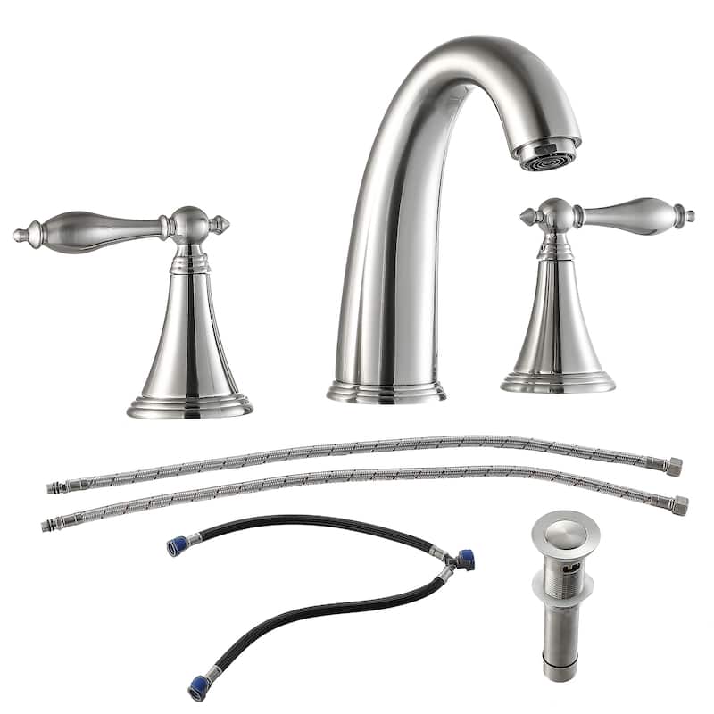 Modern 2 Handle Bathroom Sink Faucet with Pop Up Drain and 2 Water Supply Lines, Anti Corrosion, Scratch Resistant, 3 Hole