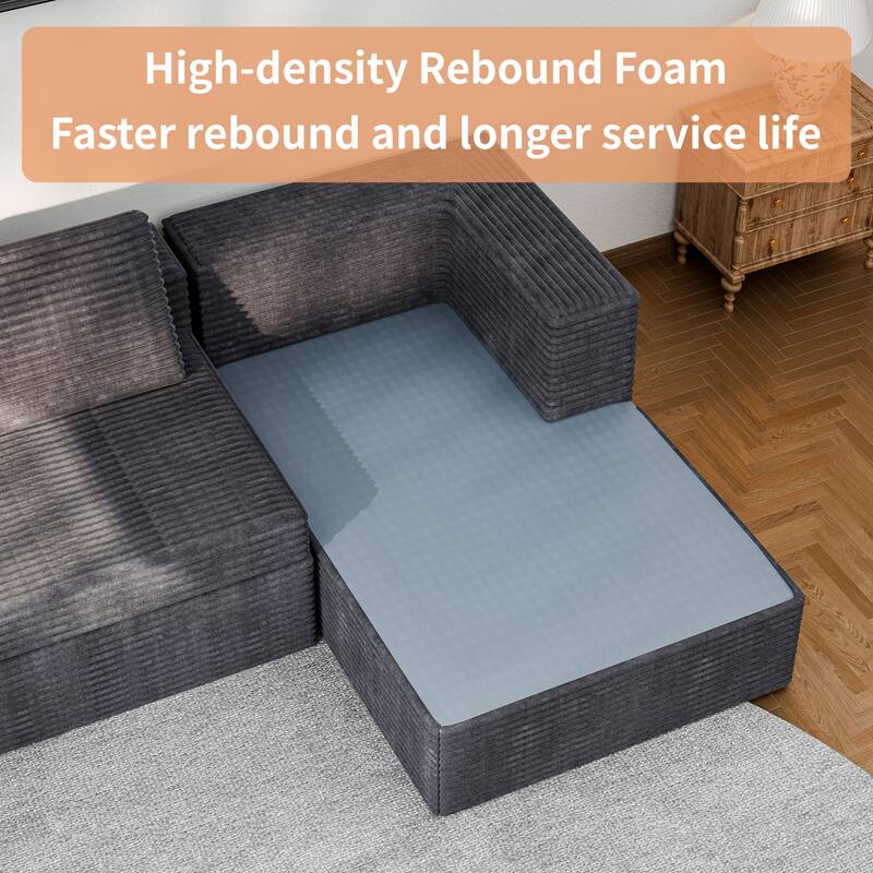 Modland 108”L-Shaped Modular Corduroy Couch with Deep Seats Comfy Sectional Sofa for Living Room