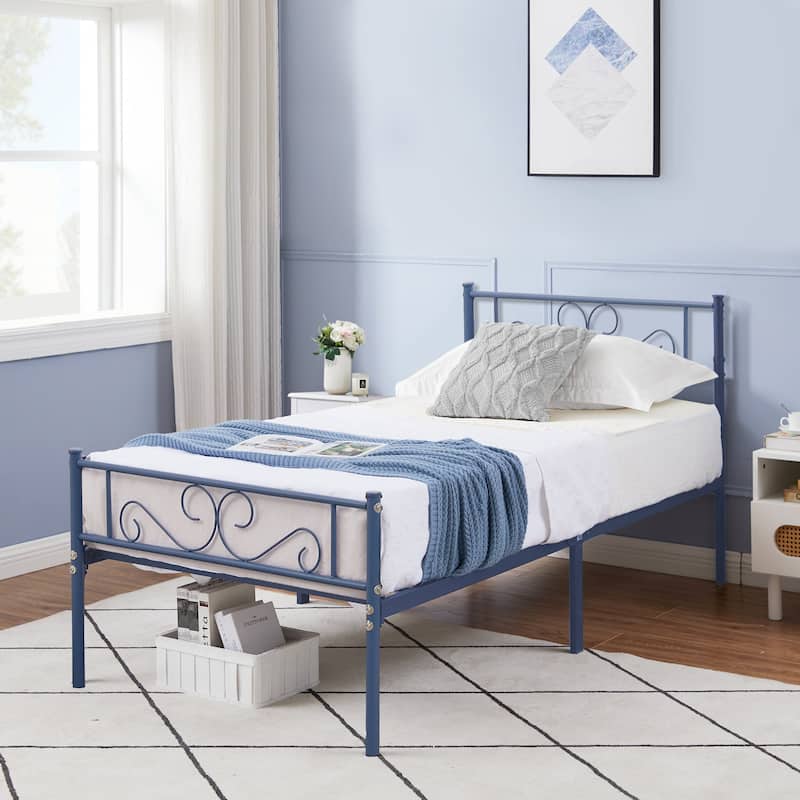 Modern Platform Bed Frame with Premium Graceful Scroll Headboard Twin/Full/Queen