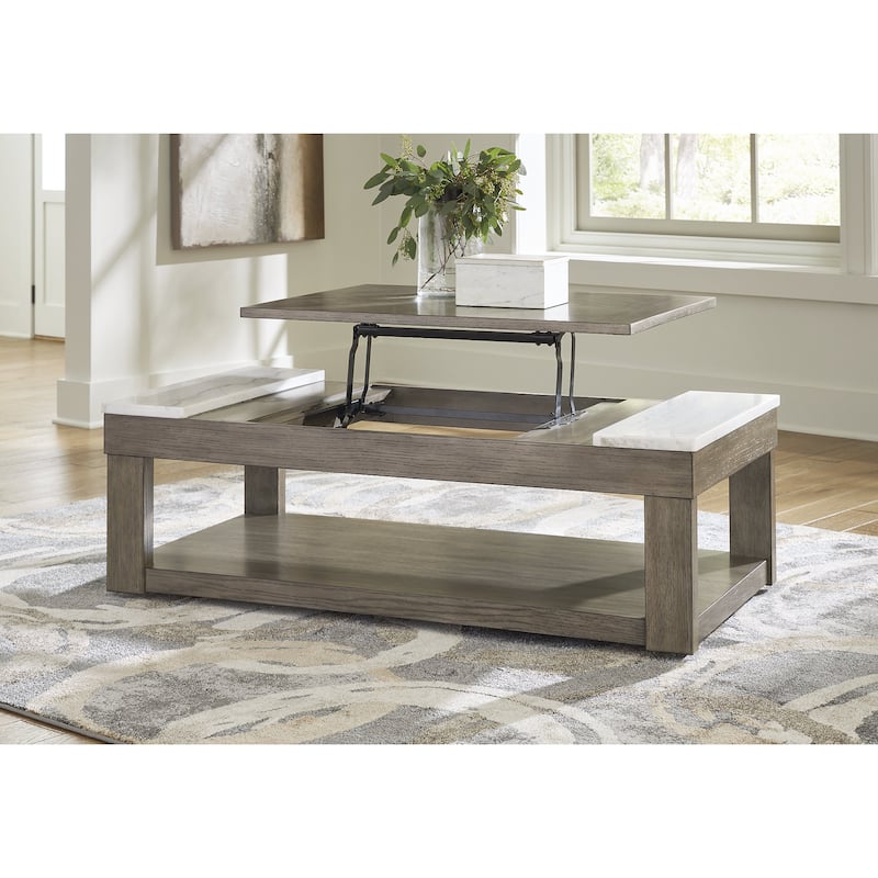 Signature Design by Ashley Loyaska Grayish Brown/White Lift-Top Coffee Table - 56.13" W x 28.25" D x 18.13" H