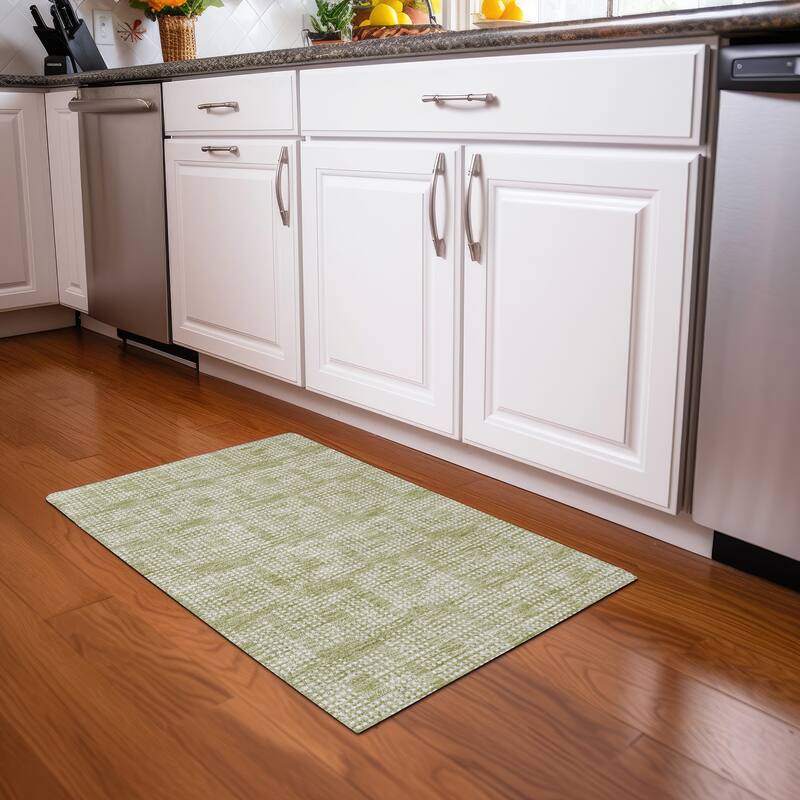 Premium Washable Super Soft Modern Houndstooth Mayfield Rug - Aloe - 1'8" x 2'6"