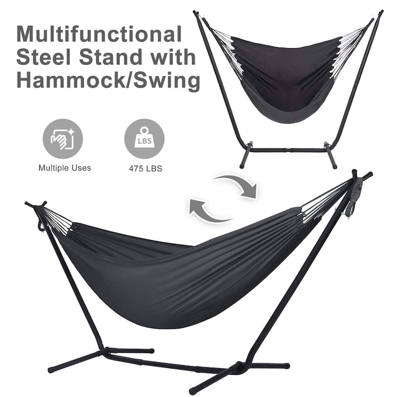 10.7 ft. 2-Person Brazilian-Style hammock with 2-in-1 Convertible Stand