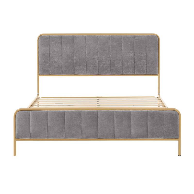 Queen Upholstered Bed Frame with Tufted Headboard