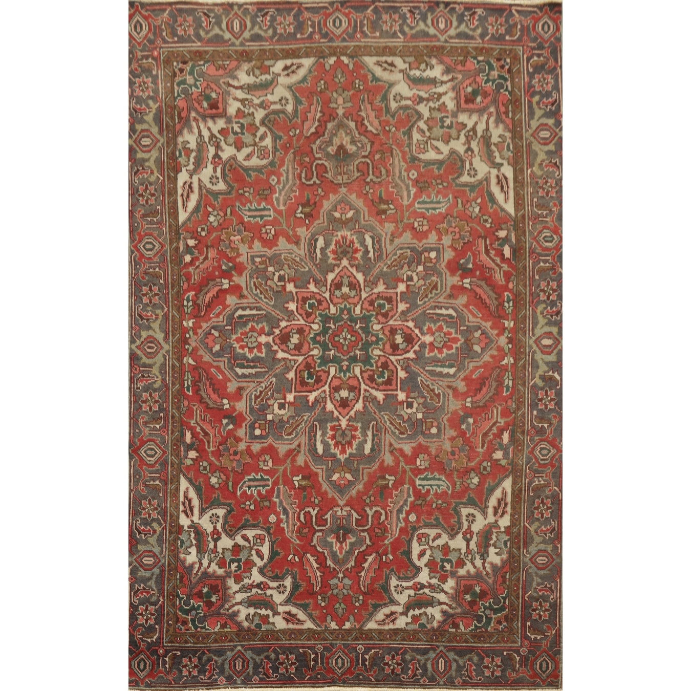 Hand Knotted Oriental 100% Wool Carpet Traditional Floral Oranges & Rust Heriz Area Rug - 9' 2'' X 6' 1''