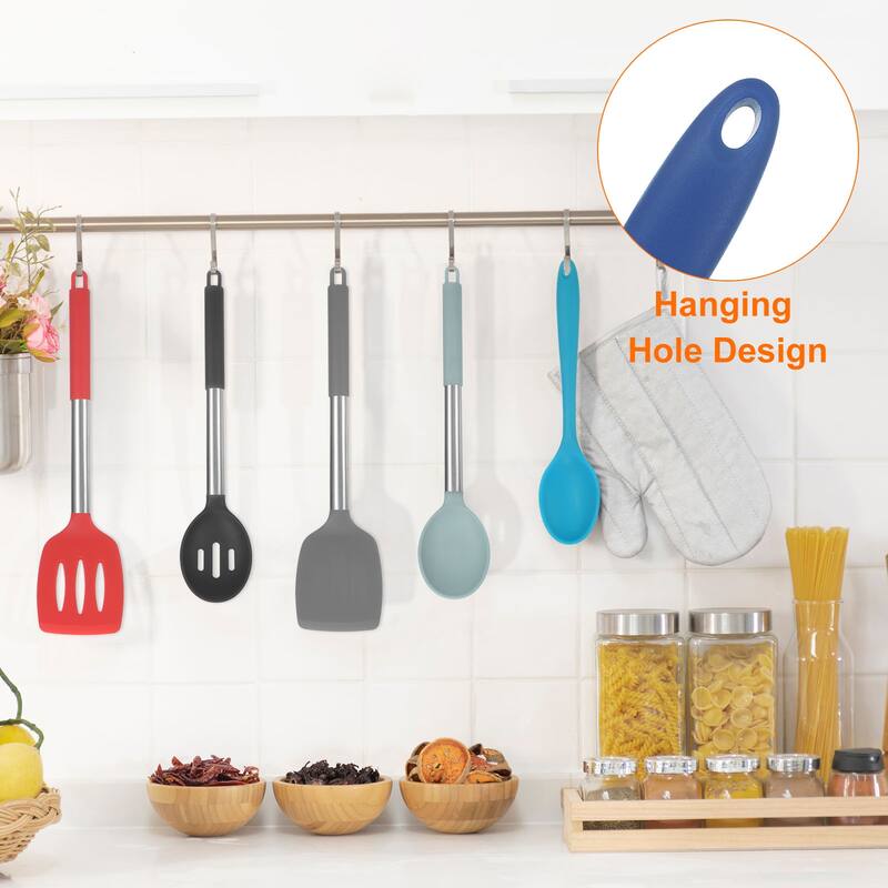 2Pcs Silicone Spoons Heat Resistant Cooking Utensil Mixing Spoon