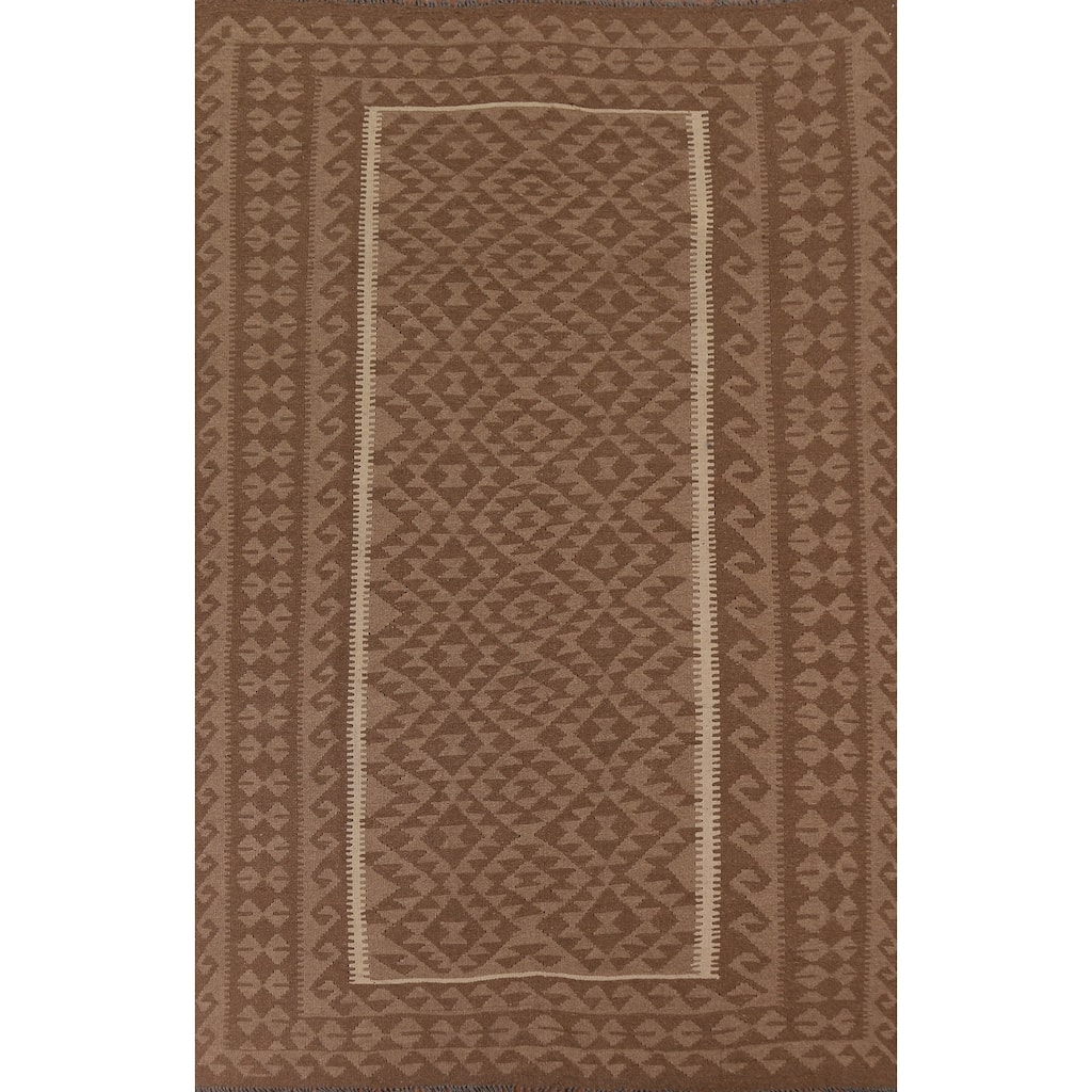 Hand Woven Oriental 100% Wool Carpet Southwestern Geometric Brown Kilim Area Rug - 9' 10'' X 6' 7''