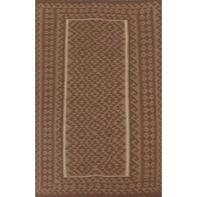 Hand Woven Oriental 100% Wool Carpet Southwestern Geometric Brown Kilim Area Rug - 9' 10'' X 6' 7''