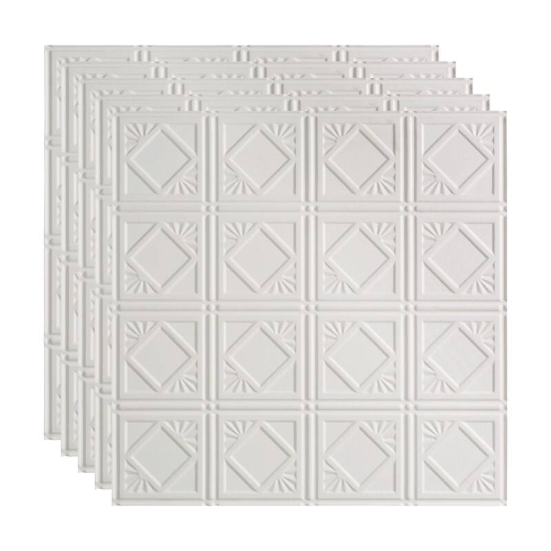 FASÄDE Traditional Style 4 Decorative Vinyl 2ft x 2ft Lay in Ceiling Panel in Matte White (5 Pack) - 5 Pack - Matte White