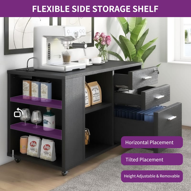Moasis Mobile File Cabinet with Charging Station and Lock for Home Office