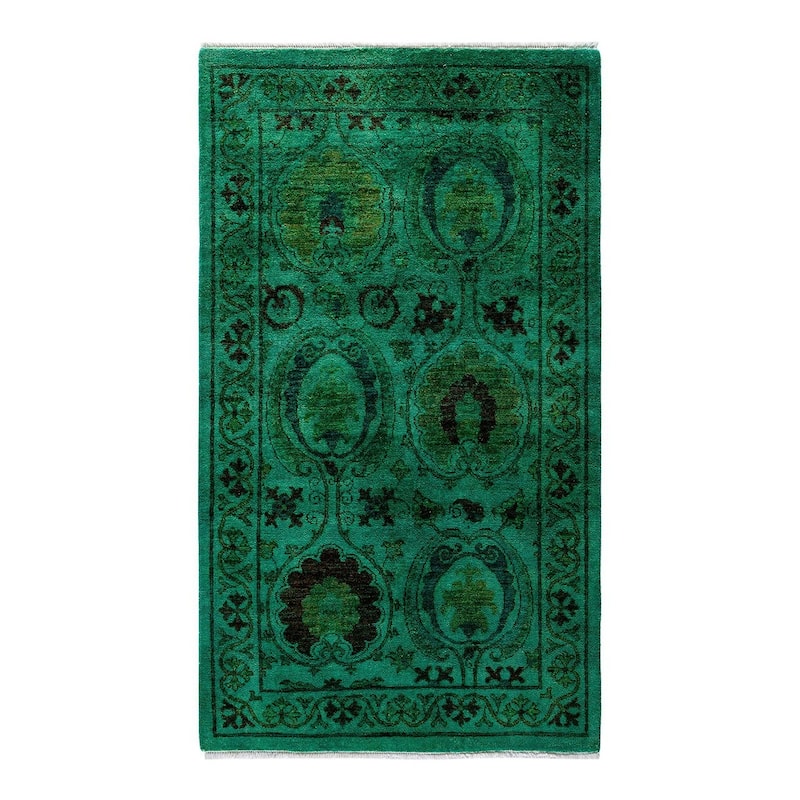 Overton Hand Knotted Wool Vintage Inspired Modern Contemporary Overdyed Green Area Rug - 3' 2" x 5' 6"