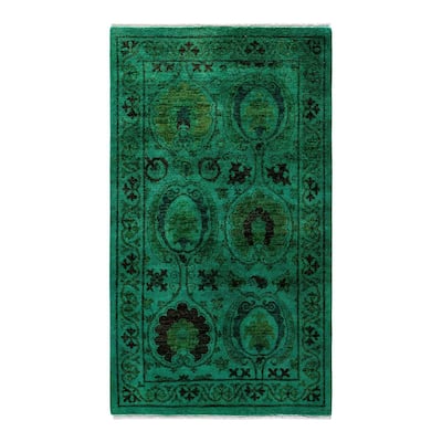 Overton Hand Knotted Wool Vintage Inspired Modern Contemporary Overdyed Green Area Rug - 3' 2" x 5' 6"