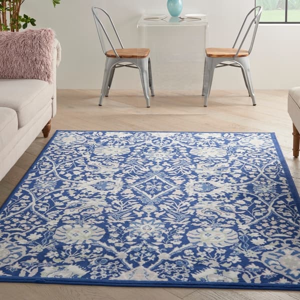slide 2 of 7, Nourison Whimsicle Modern Persian Floral Navy Ivory Area Rug 4' x 6' - Navy Multicolor - Runner/Rectangle