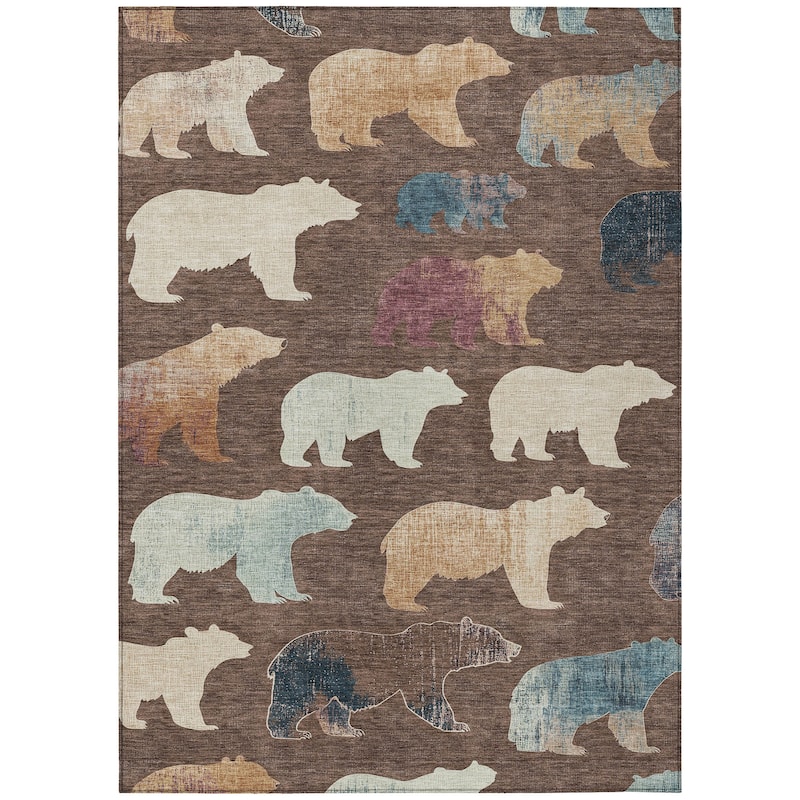 Machine Washable Indoor/ Outdoor Modern Bear Chantille Rug