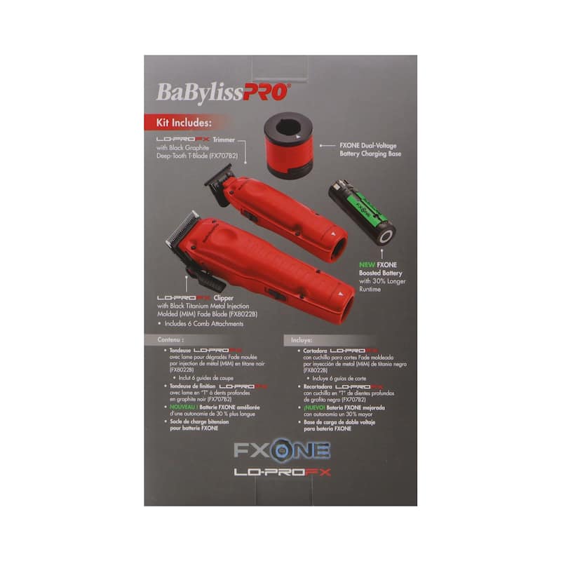 BaByliss Pro FXONE LO-PROFX Hair Clipper, Trimmer, Charging Base and Boosted Capacity Battery (Red) FX129MRPK - Red