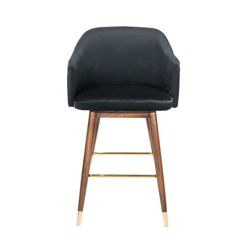 Porthos Home Orla Velvet Upholstered Bar Stools with Rubberwood Legs, Set of 2