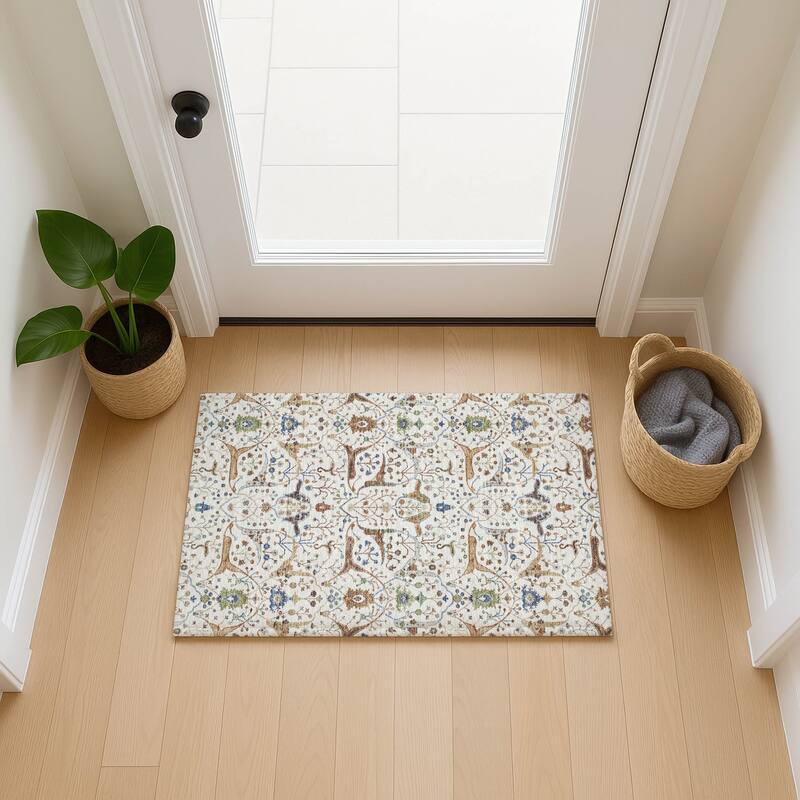 Machine Washable Indoor/ Outdoor Traditional Persian Chantille Rug
