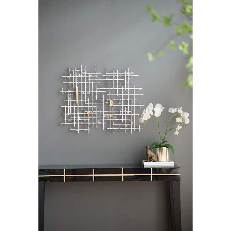 Modern Geometric Pattern Wall Decor Grid Home Wall Decor with Gold Embellishment, for Contemporary Living Rooms and Bedrooms