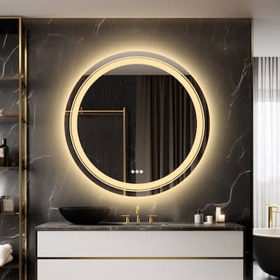 Round LED Bathroom Wall Mirror 3 Lighting Colors Anti Fog