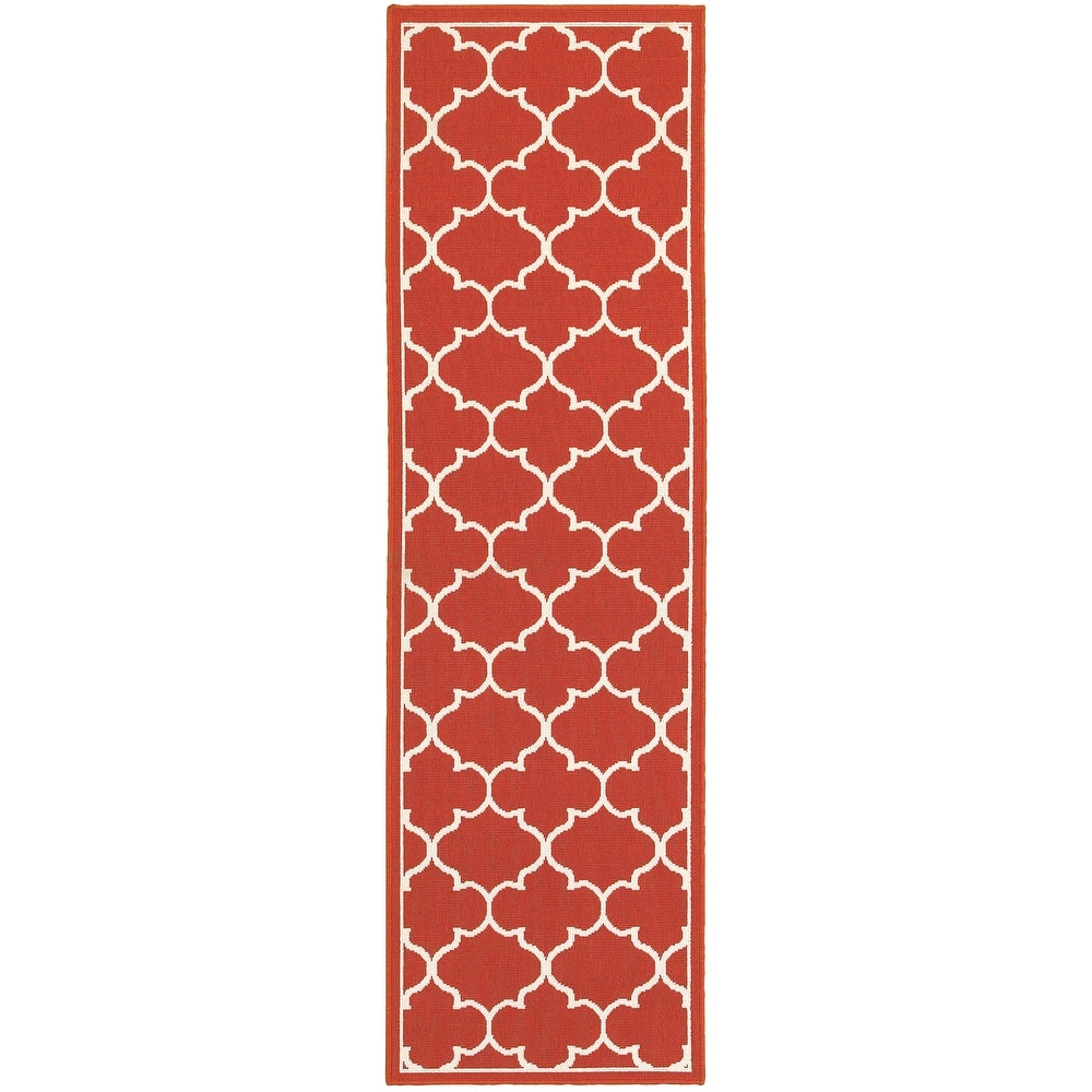 Style Haven Martinique Off-White/Brick Red Lattice Indoor Outdoor Rug-