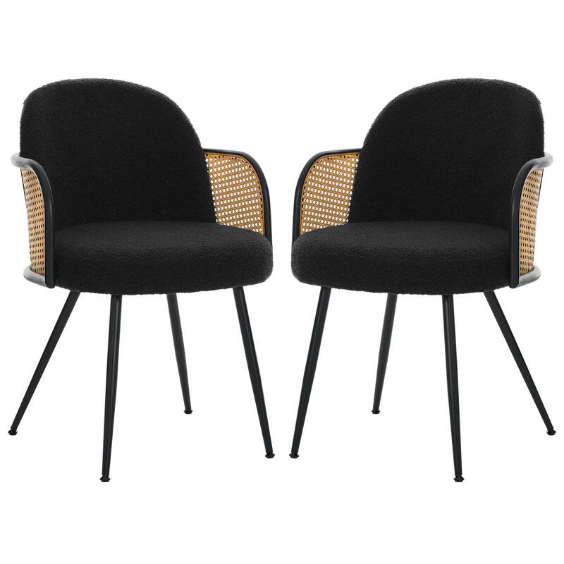Upholstered Rattan Dining Chairs Set of 2, Arm Side Chair - 21.8" W x 24.2" D x 33" H